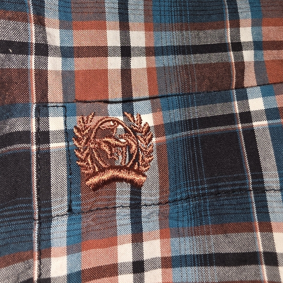 Cinch Men's Plaid Button Down Shirt Size M Blue Brown Western 100% Cotton Rodeo - Picture 3 of 8